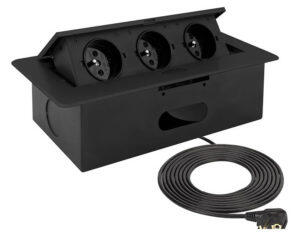 Výklopná zásuvka BOX 3 x 230V s 3m kabelem – černá